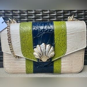 NWT Brahmin ROSA in MULTI ANTIGUO Convertible Chain & Leather Strap Bag